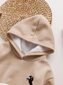 SHEIN 可爱百搭卡其色保暖内衬连帽卫衣，适合年轻女孩，秋冬 - 彩色 - 查看 10