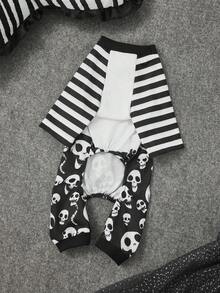 Corpse Bride X SHEIN 1pc Cartoon Graphic Pet Jumpsuit, Loungewear, Sleepwear, Cat/Dog Outfit, Size XXS-XXXXL, Gothic, Love, Victorian Era, Goth - Black and White - View 2