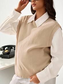 MaterniWear 女士纯色圆领露背扭纹休闲宽松针织背心，适合孕妇