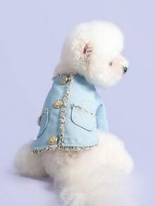 PETSIN 1pc Pet Coat, Cat And Dog Autumn And Winter Open Button Shirt, Comfortable Small Fragrant Windbreaker - Blue - View 1