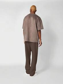 Pantalones de chándal de tiro caído y pierna ancha SUMWON, de felpa cálida de invierno, pantalones de estar por casa casuales con cordón y estampado de números lisos - Marrón Chocolate - Ver 4