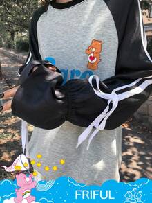 SHEIN X Care Bears FRIFUL 女式圆领休闲字母和卡通图案T恤长袖上衣