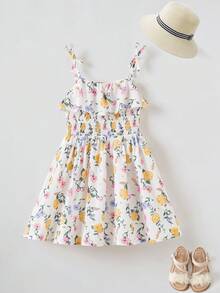 Joliand Joliand 1 pièce Robe nuisette élégante à fleurs éparpillées pour jeune fille, convient pour le port casual quotidien, les voyages, la plage, les rassemblements, les fêtes, les mariages, les pique-niques, l'été - Multicolore - Voir 2
