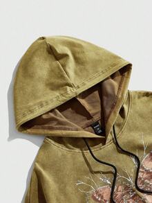 ROMWE MEN Street Life Men's Butterfly Graphic Print Contrast Color Drawstring Pocket Hoodie Sweatshirt - Brown - View 3