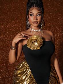 Maweii 大码女式金属面料拼色设计派对/生日连衣裙 - 彩色 - 查看 3