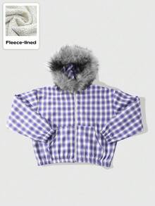 ROMWE MEN Street Life Men's Street American Plaid Fleece Collar Jacket, Fall Winter - Purple - View 6