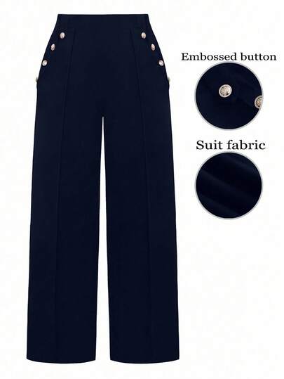 SHEIN CURVE+ 大码女式宽松阔腿休闲商务西装裤，纽扣设计