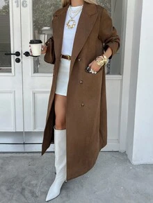 Livesso Áo khoác gió dáng rộng màu nâu thường ngày cho nữ, Áo khoác nữ mùa thu/đông - Cà phê nâu - Xem 4