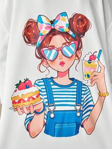 少女白色秋季可愛校服洋裝，時尚花卉印花荷葉邊裙襬洋裝，少女秋季服飾套裝 - 白色 - 查看 4
