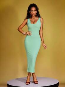 SHEIN Trang phục hàng ngày đơn giản màu trơn của phụ nữ - Màu xanh Bạc hà - Xem 3