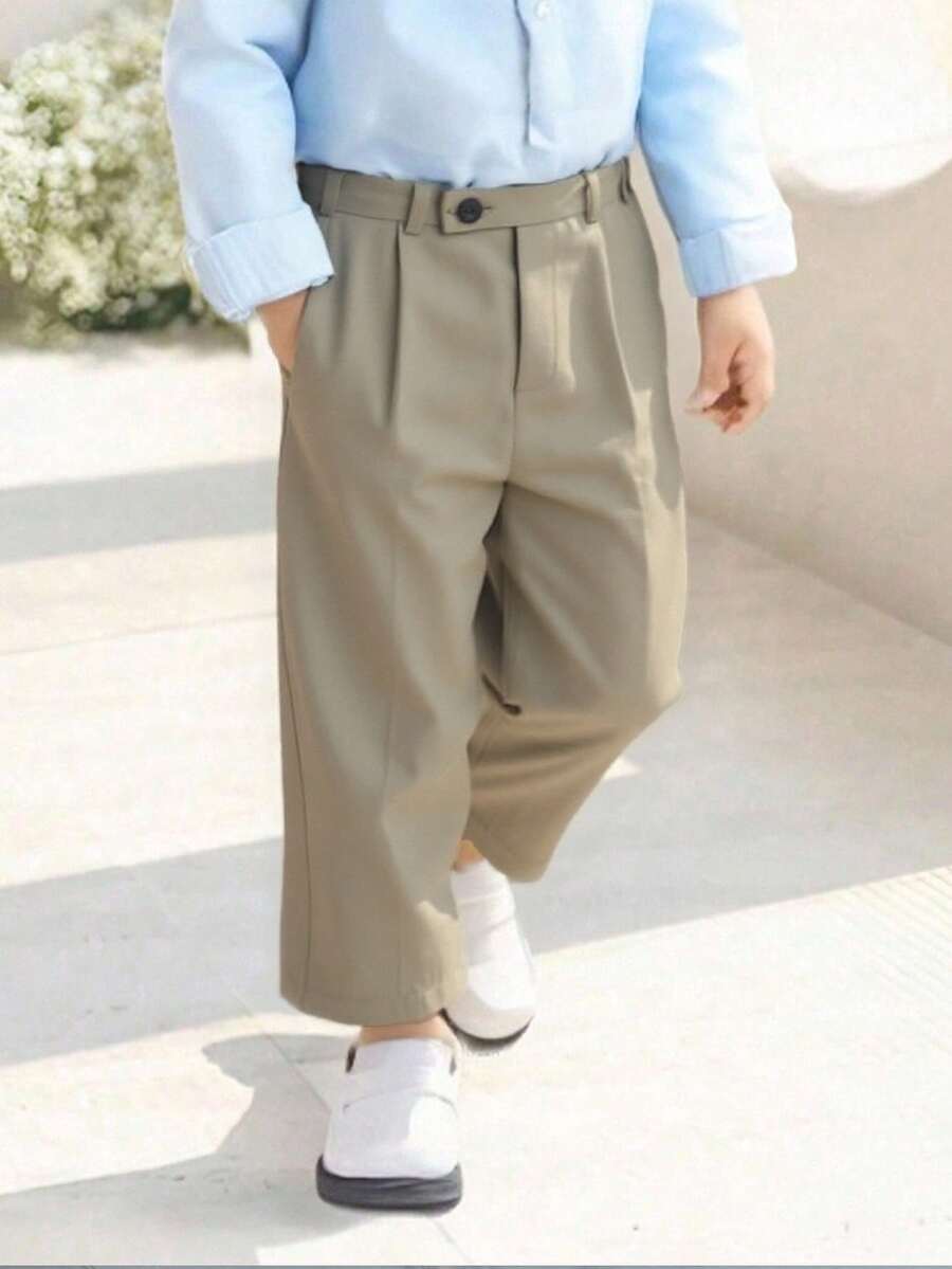 小男孩白色裤子，腰部带扣设计，适合各种派对、节日和聚会 - 軍綠色 - 查看 1