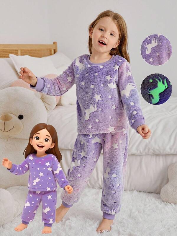 Conjunto de roupas domésticas com padrão estrela brilhante noturno para meninas