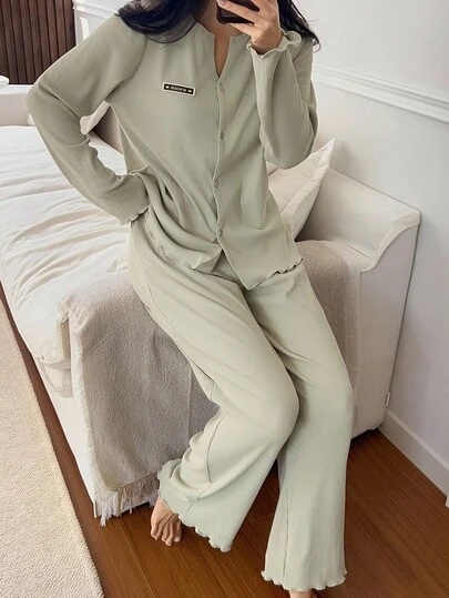 DAZY 简约字母拼接宽松针织女式家居服套装，秋冬装，舒适休闲装