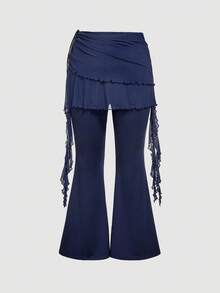 SHEIN MOD 大码女式喇叭裤，带抽绳和丝带设计，海军蓝 - 藏蓝色 - 查看 1