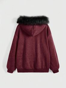 ROMWE Fairycore Áo nỉ trùm đầu tay dài họa tiết hoa loa kèn và đá chéo cho nữ, hở vai, cổ bẻ cho mùa thu/đông, áo dài tay - Màu Đỏ Sâu - Xem 3