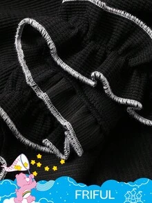 FRIFUL SHEIN X Care Bears Quần dài họa tiết gấu bo gấu cạp chun rộng rãi cho nữ - màu đen - Xem 3