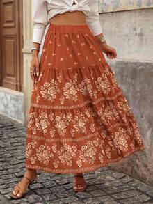 Brillora Chân váy xếp ly họa tiết hoa dành cho nữ, thích hợp cho kỳ nghỉ mùa thu - Rỉ Nâu - Xem 4