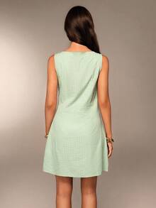 Avantive Váy ngắn đi biển họa tiết sọc chữ A không tay mùa hè mới dành cho nữ - màu xanh lá - Xem 2