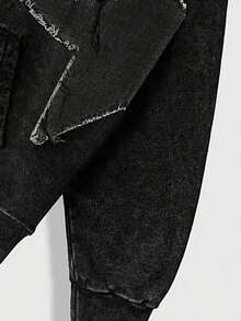 ROMWE MEN Street Life Sudadera casual con cordón deshilachado y estampado de estrellas para adolescentes, para otoño e invierno - Negro - Ver 4