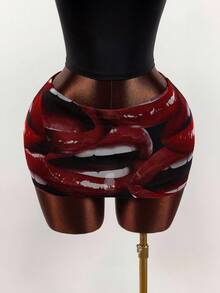 Bumpella Halloween - Sexy Full-Print Red Lip Style Short Skirt For Women, Summer Skirt - Ladies - Multicolor - View 2