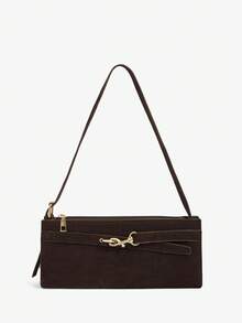 SHEIN SXY 女士单肩包，流浪包，绒面革，时尚，优雅，简约，个性化，多功能，经典，适合通勤，办公室，约会，日常，购物，下午茶 - 咖啡棕 - 查看 3