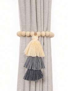 SHEIN 1pc Boho Curtain Tieback – Wooden Bead Magnetic Curtain Buckle With Three-Color Tassel, Punch-Free Curtain Strap & Holdback For Office, Bedroom, Living Room, Home Decor, Farmhouse, Aesthetic, Handmade, Vintage, Rustic, Coastal, Minimalist - Multicolor - View 12