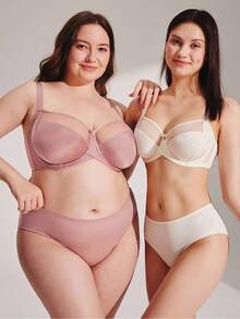 LUVLETTE Plus Unlined Full Coverage Side Support Brown Mesh Sheer Basic Breezy Comfort Minimizer Bra - Redwood - View 7