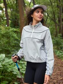 In My Nature 女式落肩拉链半开襟休闲户外连帽运动衫 - 灰色 - 查看 8