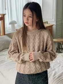 DAZY 青少年女孩日常休闲毛衣，秋季 - 卡其色 - 查看 3