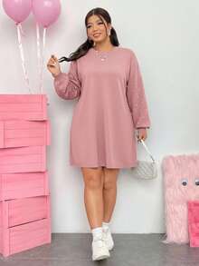SHEIN EZwear Váy đen dáng rộng hở vai cỡ lớn dành cho nữ - Bụi hồng - Xem 4