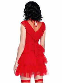 ROMWE Avant 性感红色新娘法塔莱透明多层深色神秘晚礼服 - 紅色 - 查看 2