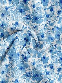 SHEIN LUNE 女士休闲花卉图案方领印花衬衫，适合春夏季度假 - 藍色 - 查看 4