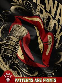 SHEIN LUNE 大码休闲简约红唇印花圆领女式无袖连衣裙，适合夏季 - 黑色 - 查看 3