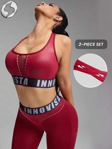 Innovista Woman Essential Solid Sports Sets Sophisticated Design Workout Clothes Athletic Outfits Training Breathable Active Crop Top Bra With Leggings Phone Card Pocket Bottom Two Pieces Daily Yoga Cycle Biker HIIT Office To Court Brunch To Gym Two Pieces Multi Function Athleisure All Day Stretchy Activewear Fall Comfort Movement Backless Cardio Beach Running CrossFit