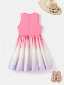 Joliand Joliand 1 pieza Vestido tipo tank holgado con patrón degradado elegante y urbano para niñas preadolescentes, apto para uso casual diario, viajes, reuniones, fiestas, verano