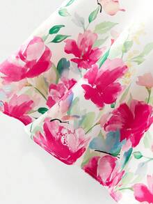 SHEIN 1pc Tween Girls Elegant Pink Rose And Butterfly Pattern Sleeveless Dress, Suitable For Wedding, Party, Outdoor, Picnic, Summer - Multicolor - View 4
