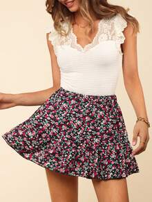 Coeurva 小碎花荷葉邊半身裙 - 彩色 - 查看 4