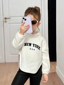 女童配套保暖内衬卫衣，秋冬季休闲运动装 - 白色 - 查看 9