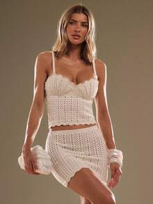 SHEIN BAE 女式休闲简约镂空针织紧身迷你裙