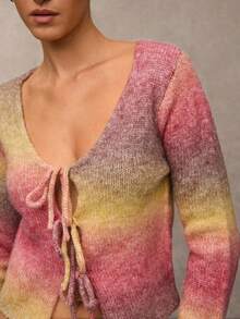 SHEIN BAE 休闲时尚系带装饰女式长袖开衫 - 彩色 - 查看 4