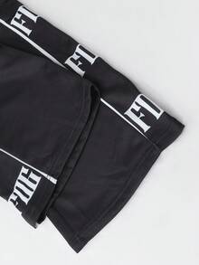 ROMWE MEN Prep Men's Sweatpants With Applique Embroidery, Drawstring, Street Style American English Print - Black - View 8