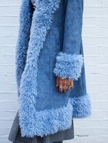 COUREZ 仿皮草长款大衣 /Y2K 秋季女装 冬季女装 女士冬季夹克 女士冬季外套 - 藍色 - 查看 7