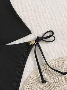 Swim Chiccia Women's Beach Summer Music Festival Spaghetti Strap Metal Jewelry Knotted Thong Mature Vacation Style Tankini Set