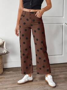 EMERY ROSE Quần jean ống đứng dáng rộng họa tiết chấm bi dành cho nữ - Cà phê nâu - Xem 3