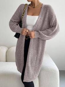 EMERY ROSE Cardigan lungo casual in maglia a tinta unita con spalle scoperte e maniche lunghe, adatto per l'autunno