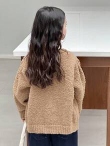 Dazy Kids Girls Lace Cardigan Sweater, Stylish Young Girl Fall Clothes - Camel - View 6