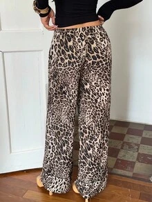 Flirla Women's Basic Leopard Print Casual Pants For Everyday Wear - Multicolor - View 2