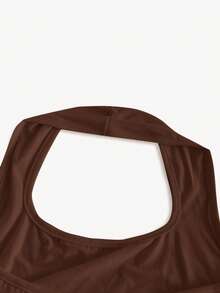 SHEIN EZwear Casual Minimalist Halter Crop Top, Fitted For Women, Suitable For Summer