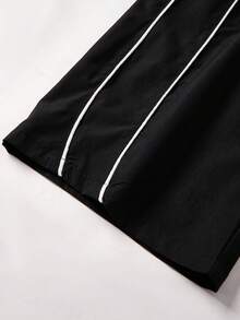 SHEIN 青少年男童休闲日常舒适拼布撞色抽绳宽松直筒梭织裤 - 黑色 - 查看 4