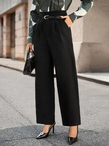 Lunelith SHEIN Lunessa Pantalones de vestir de mujer con cintura alta y cinturón